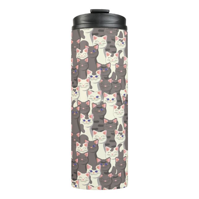 White and gray cats pattern thermal tumbler (Front)