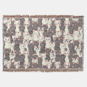 White and gray cats pattern throw blanket