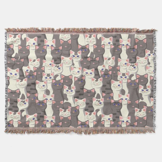 White and gray cats pattern throw blanket (Front)