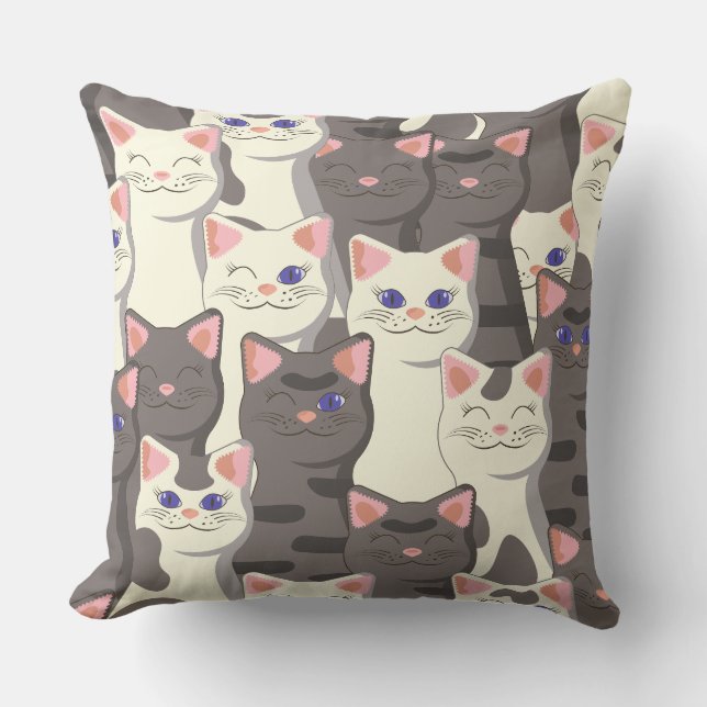 White and gray cats pattern throw pillow (Front)