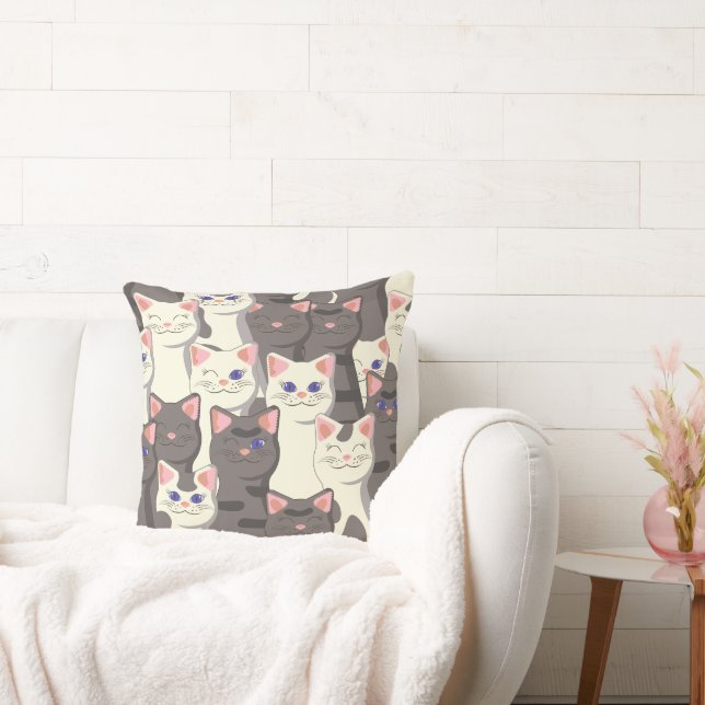 White and gray cats pattern throw pillow (Couch)
