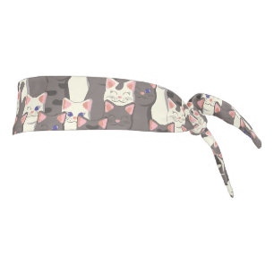 White and gray cats pattern tie headband