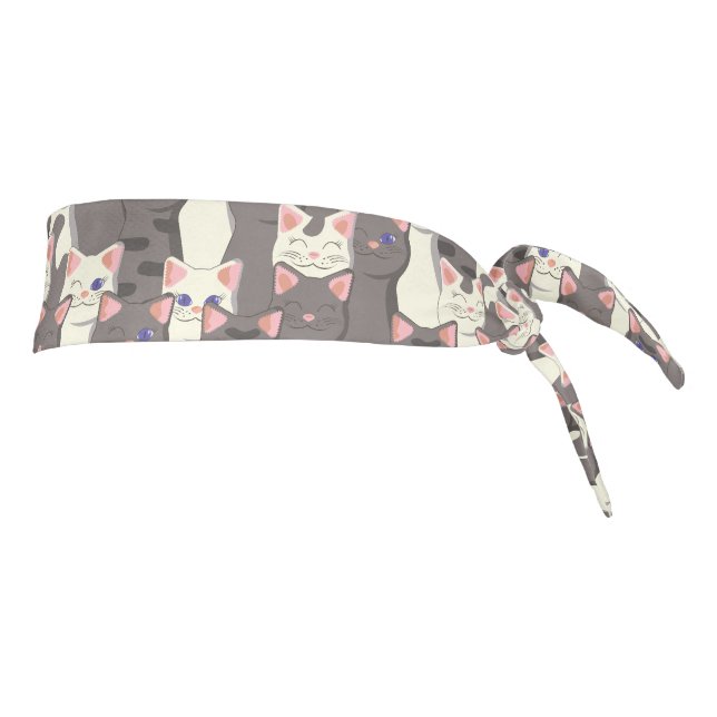 White and gray cats pattern tie headband (Rotate 90)