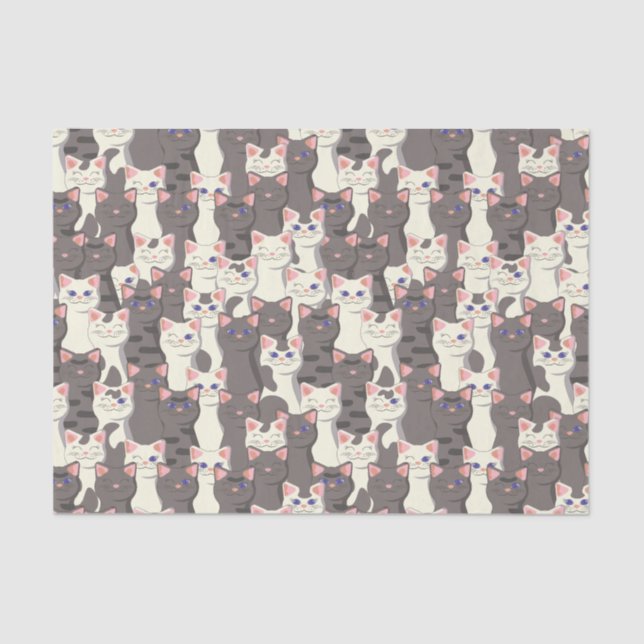 White and gray cats pattern tissue paper (Front)