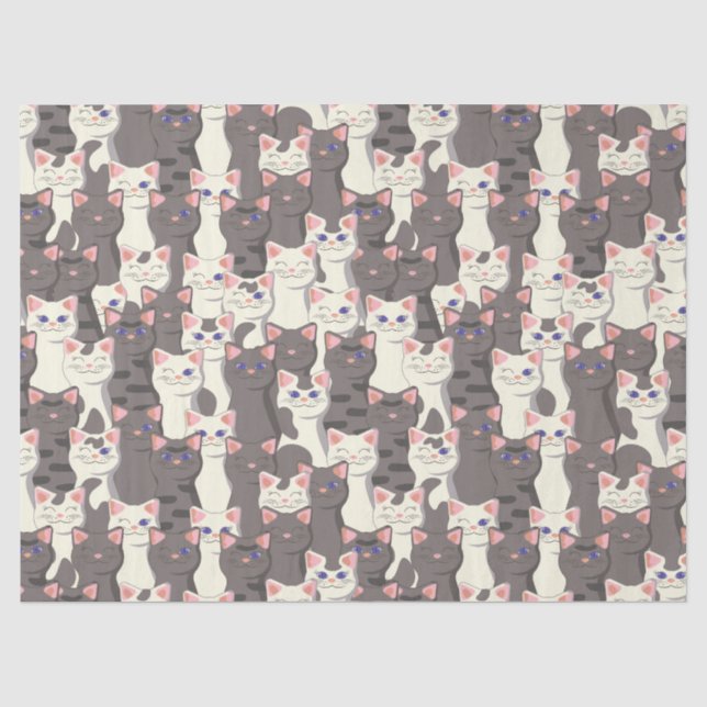 White and gray cats pattern tissue paper (Front)