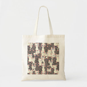White and gray cats pattern tote bag