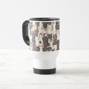 White and gray cats pattern travel mug