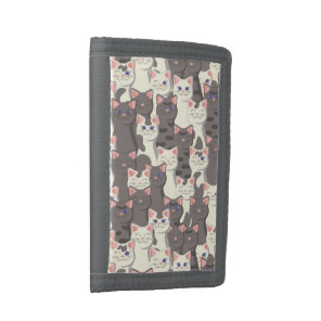 White and gray cats pattern tri-fold wallet