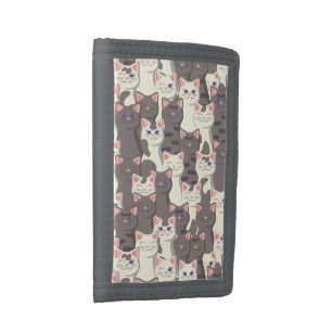 White and gray cats pattern trifold wallet