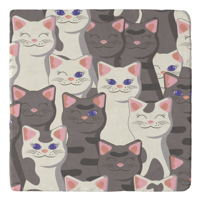 White and gray cats pattern trivet (Front)