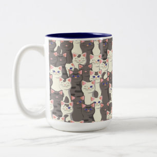 White and gray cats pattern Two-Tone coffee mug