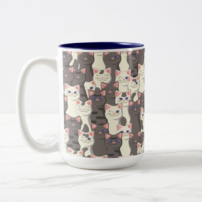 White and gray cats pattern Two-Tone coffee mug (Left)