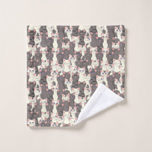 White and gray cats pattern wash cloth