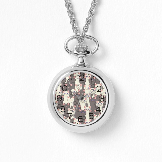White and gray cats pattern watch (Front)