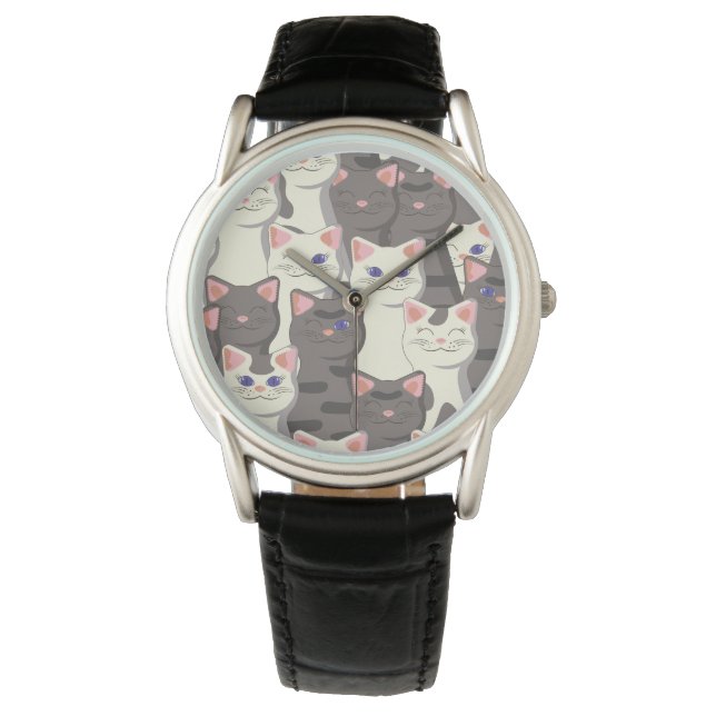White and gray cats pattern watch (Front)