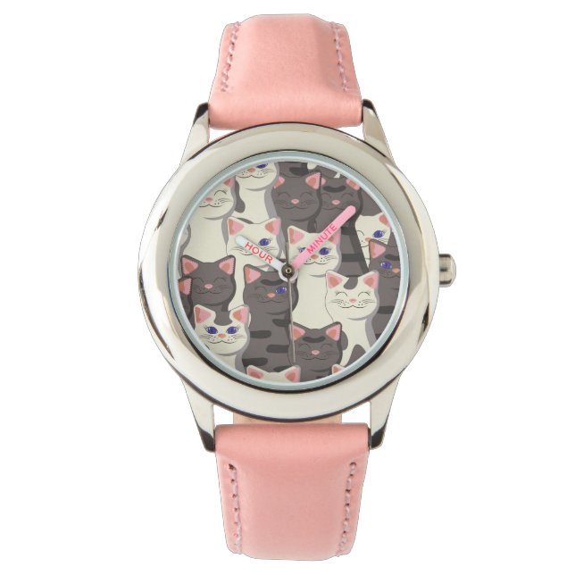 White and gray cats pattern watch (Front)