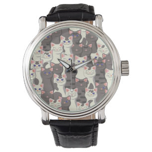 White and gray cats pattern watch