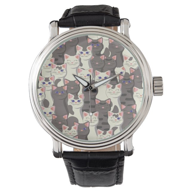 White and gray cats pattern watch (Front)