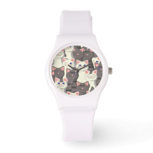 White and gray cats pattern watch