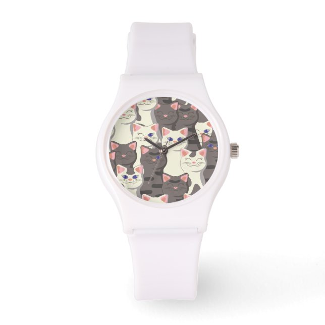 White and gray cats pattern watch (Front)