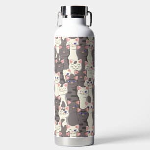 White and gray cats pattern water bottle