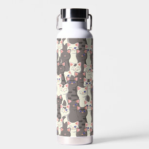 White and gray cats pattern water bottle