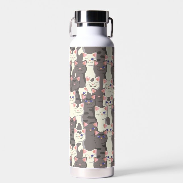 White and gray cats pattern water bottle (Front)