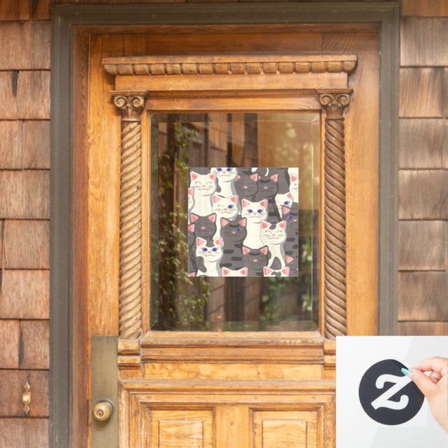 White and gray cats pattern window cling (Home Door)
