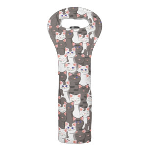 White and gray cats pattern wine bag