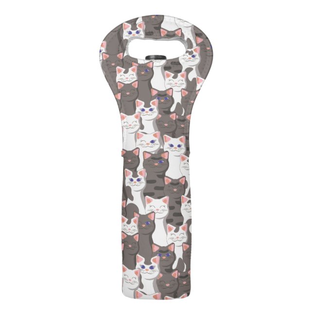 White and gray cats pattern wine bag (Front)