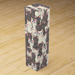 White and gray cats pattern wine box