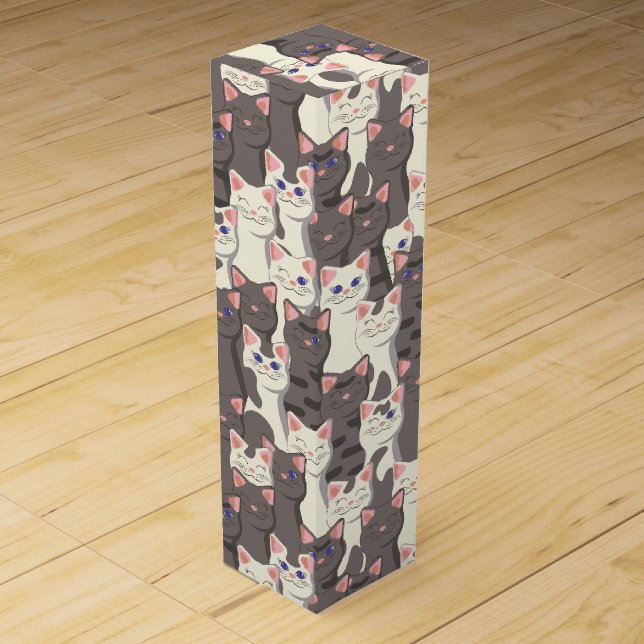 White and gray cats pattern wine box (Front)