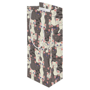 White and gray cats pattern wine gift bag