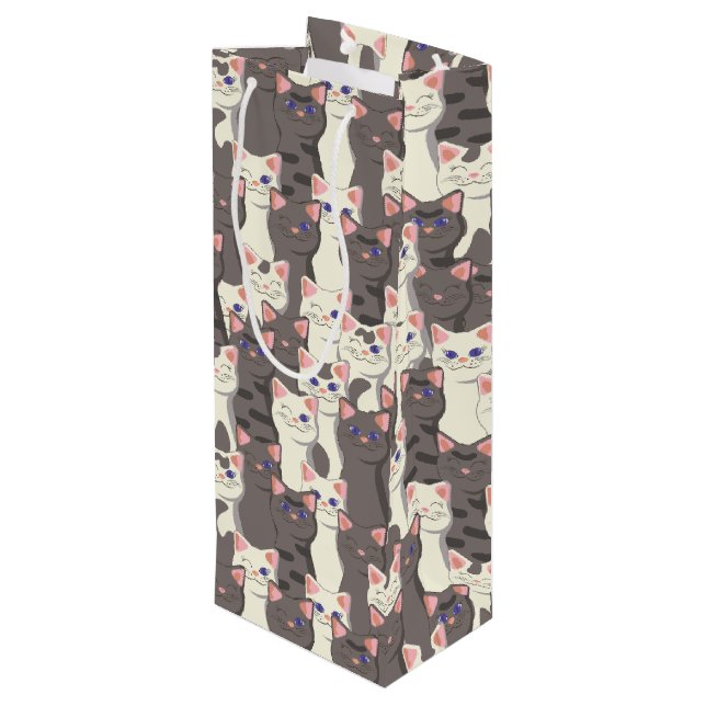 White and gray cats pattern wine gift bag (Back Angled)