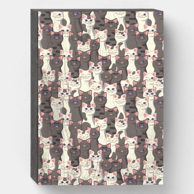 White and gray cats pattern wooden box sign (Front Vertical)