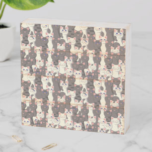 White and gray cats pattern wooden box sign