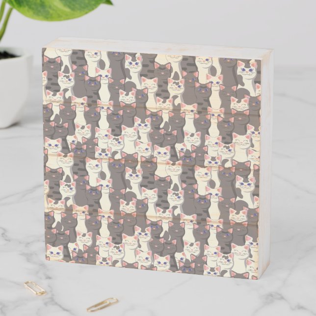 White and gray cats pattern wooden box sign (In Situ Horizontal)