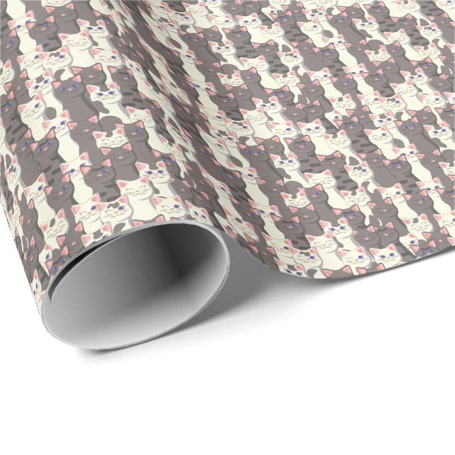 White and gray cats pattern wrapping paper (Roll Corner)