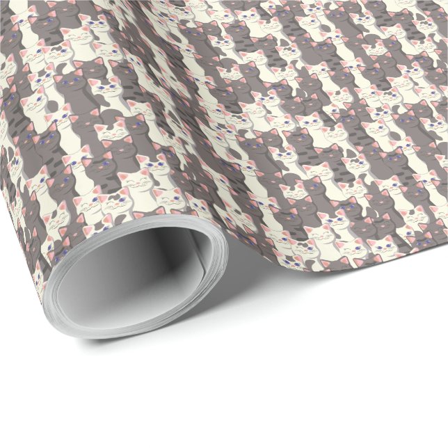 White and gray cats pattern wrapping paper (Roll Corner)