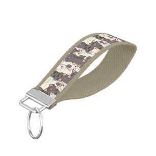White and gray cats pattern wrist keychain