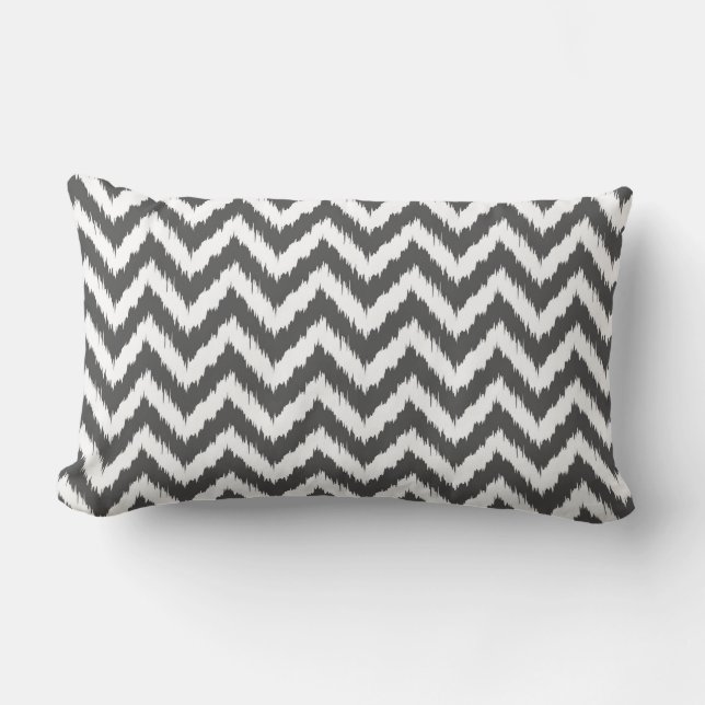 White and Gray Chevron Ikat Pattern Lumbar Pillow (Front)