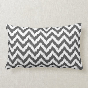 White and Gray Chevron Ikat Pattern Lumbar Pillow