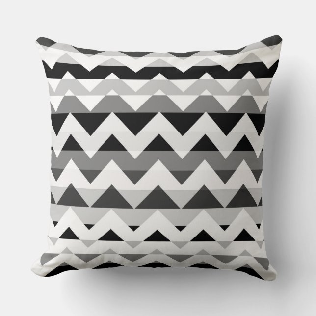 White and Gray Chevron Zigzag Throw Pillow (Front)