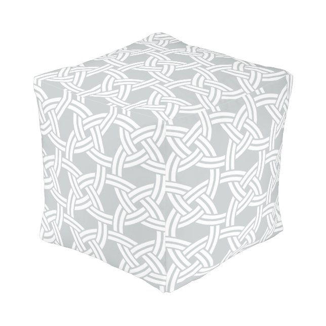 White and Gray Circle Link Modern Pattern Pouf (Angled Front)