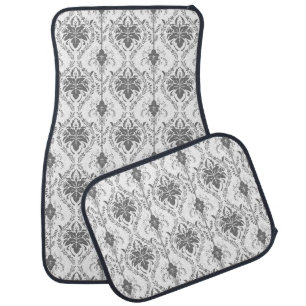 White and gray Damask openwork pattern Car Floor Mat