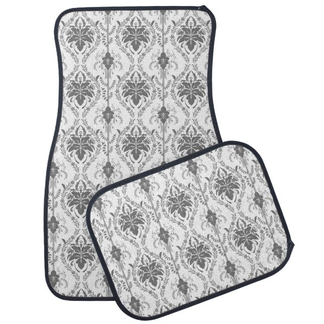 White and gray Damask openwork pattern Car Floor Mat (Set)