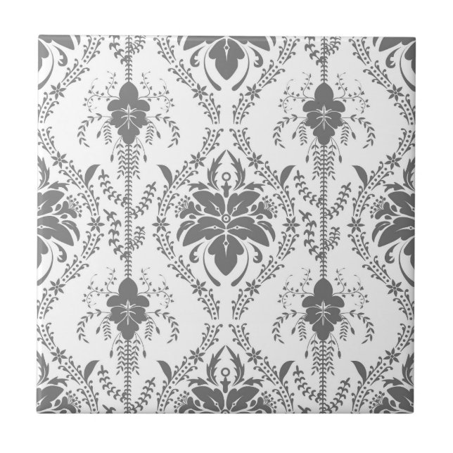 White and gray Damask openwork pattern Ceramic Tile (Front)