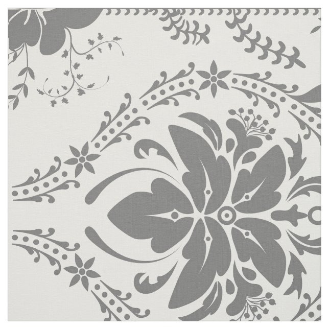 White and gray Damask openwork pattern Fabric (Swatch)