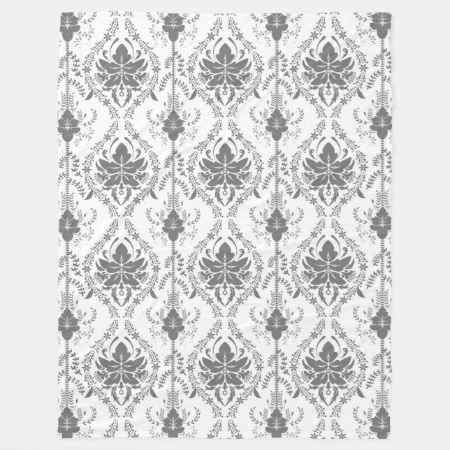 White and gray Damask openwork pattern Fleece Blanket (Front)