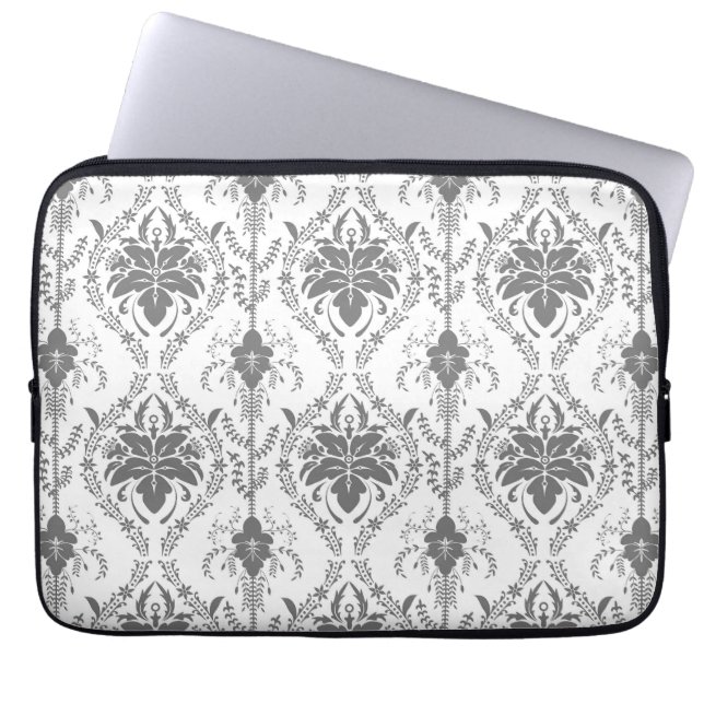 White and gray Damask openwork pattern Laptop Sleeve (Front)
